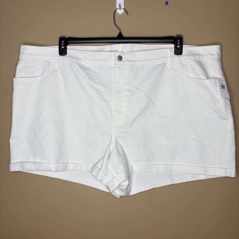 NEW Old Navy Womens White Denim Shorts Mid-Rise Cuffed Plus Size 28  Summer Chic